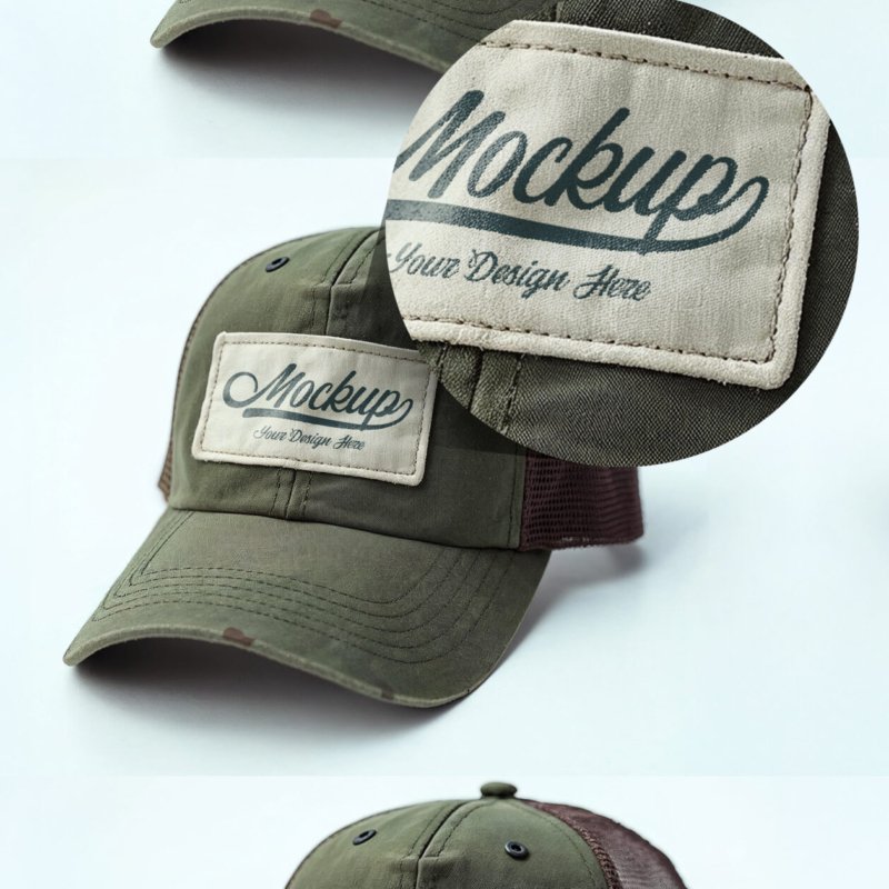 Vintage Trucker Cap Mockup with Customizable Patch Design and Mesh