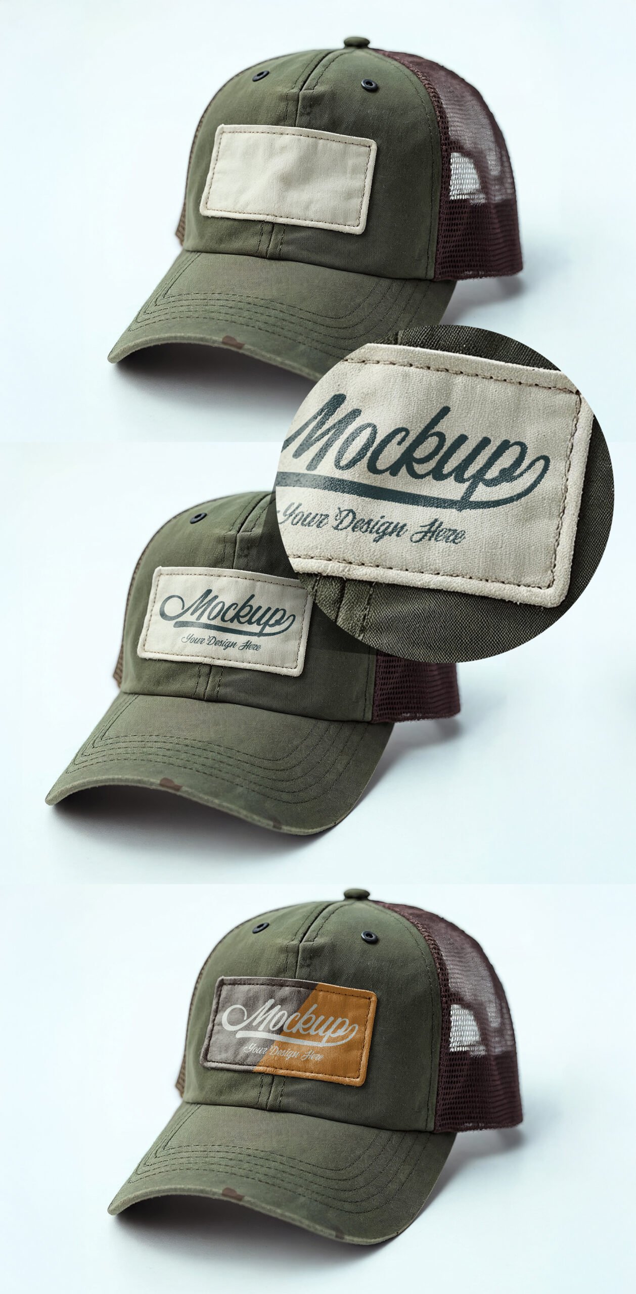 Vintage Trucker Cap Mockup with Customizable Patch Design and Mesh