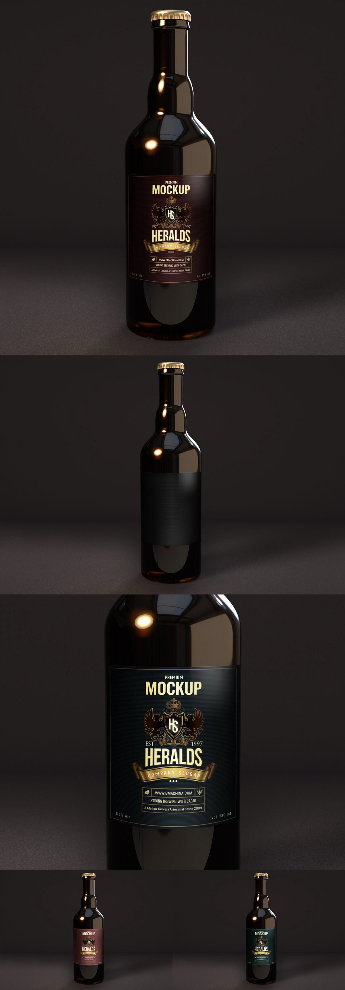 Premium Dark Beer Bottle Mockup