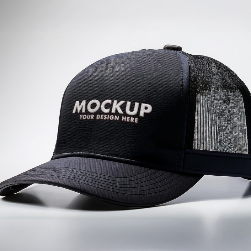 Thumbnail-Embroidery Text Effect Mockup of a Black Mesh Trucker Style Cap