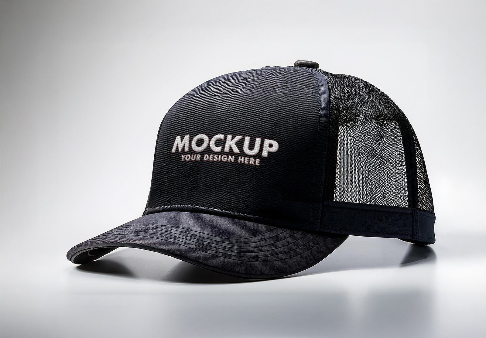 Thumbnail-Embroidery Text Effect Mockup of a Black Mesh Trucker Style Cap