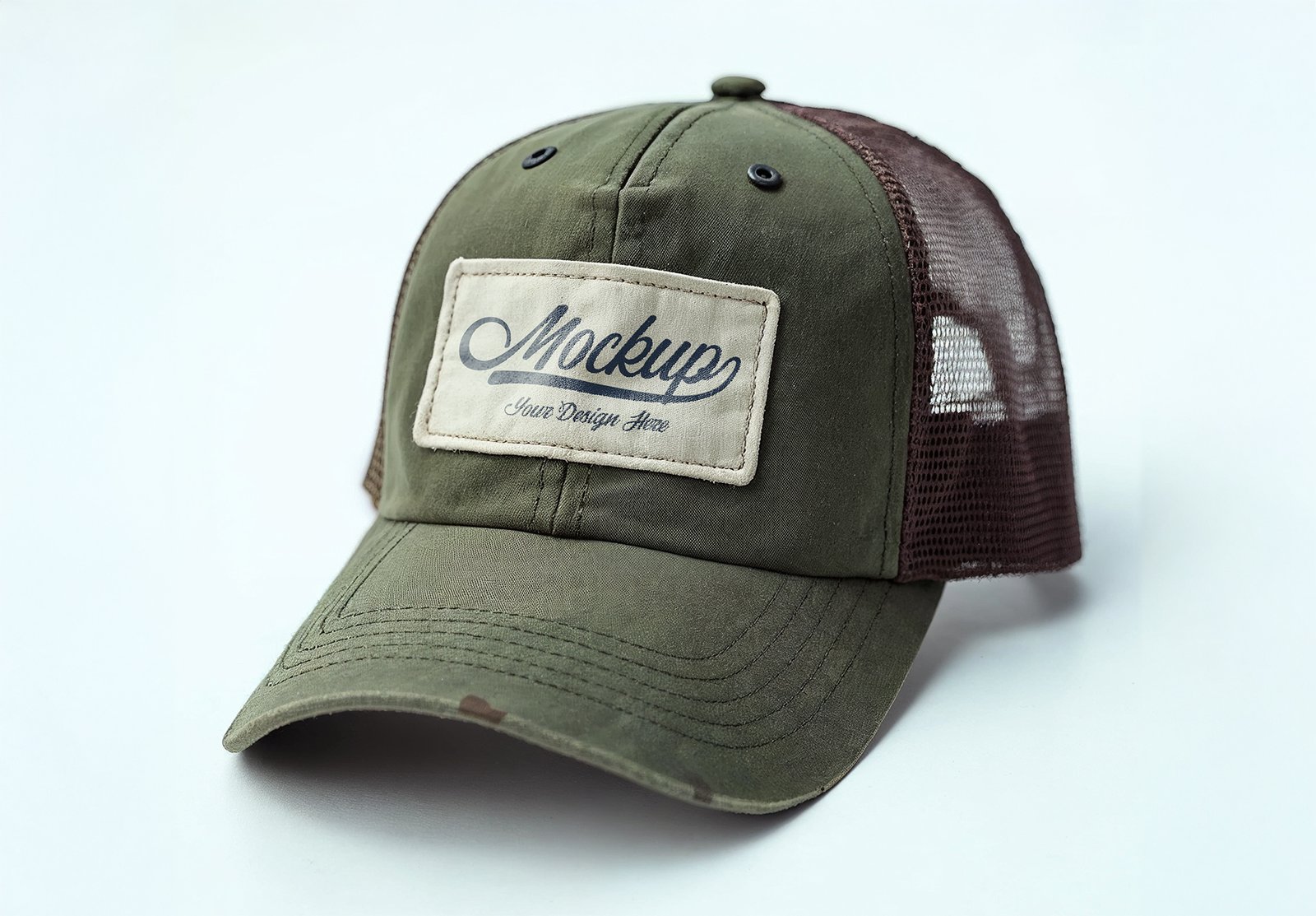 Thumbnail-Vintage Trucker Cap Mockup with Customizable Patch Design and Mesh in the Back