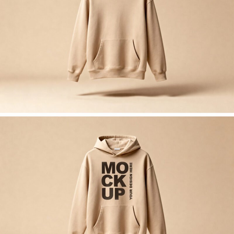 Preview of a Minimal Beige Hoodie Mockup Floating on Neutral Background