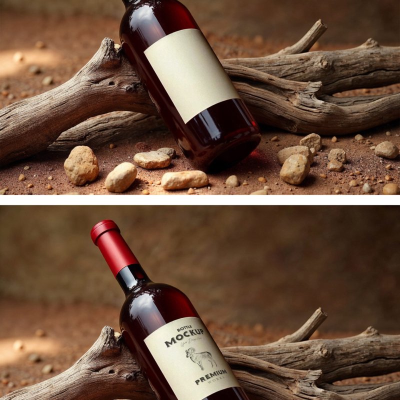Bottle Mockup With Blank Label On Earthy Background