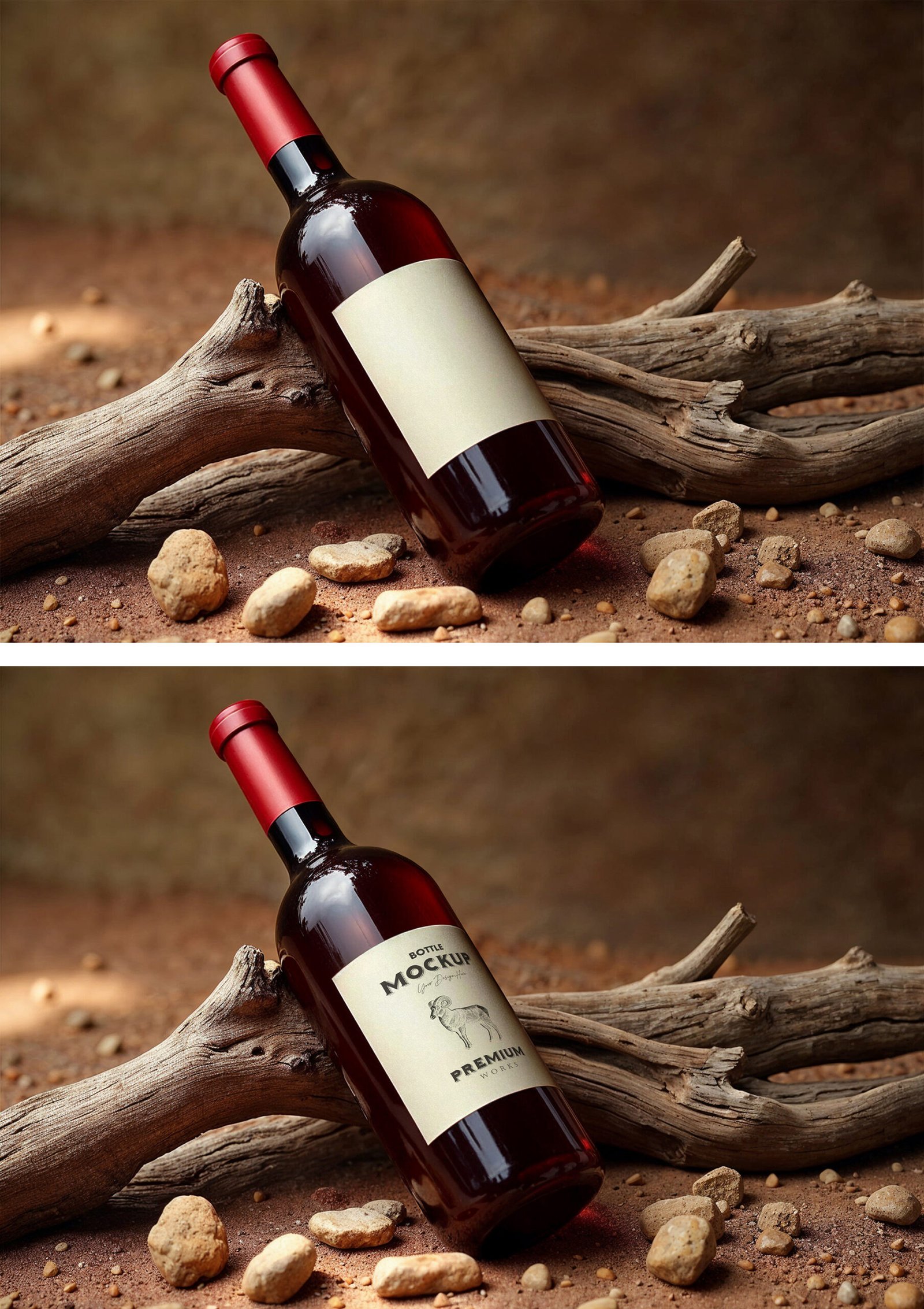 Bottle Mockup With Blank Label On Earthy Background