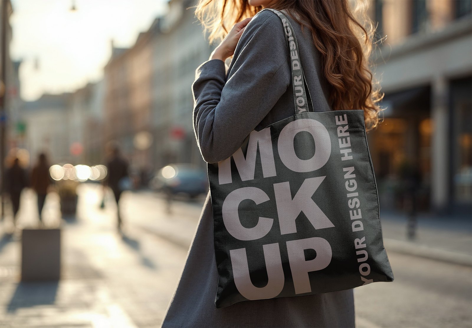 Mockup Of Woman Holding Blank Tote Bag In Urban Setting