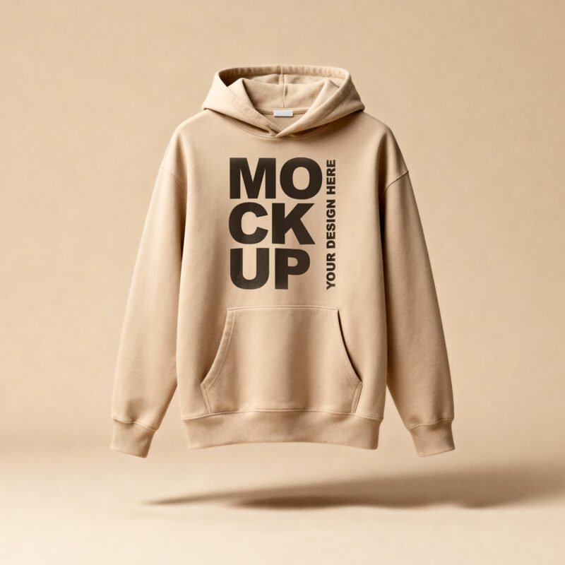 Thumbnail of a Minimal Beige Hoodie Mockup Floating on Neutral Background