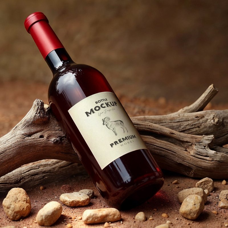 Bottle Mockup With Blank Label On Earthy Background