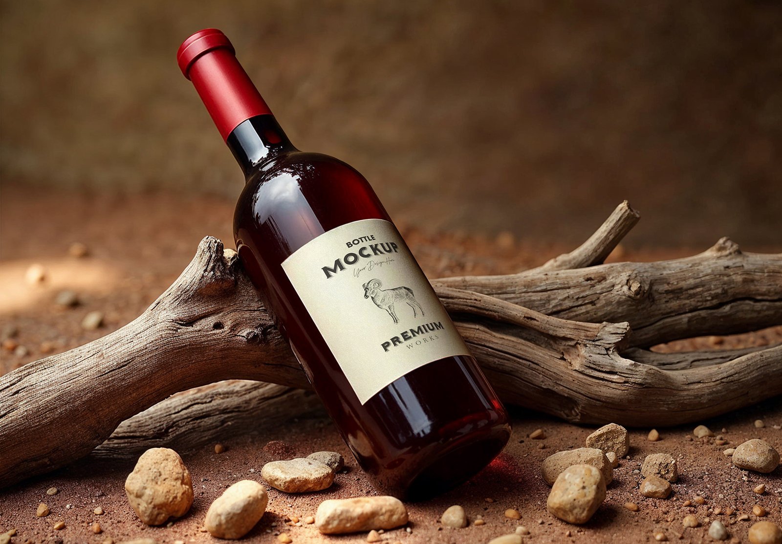 Bottle Mockup With Blank Label On Earthy Background
