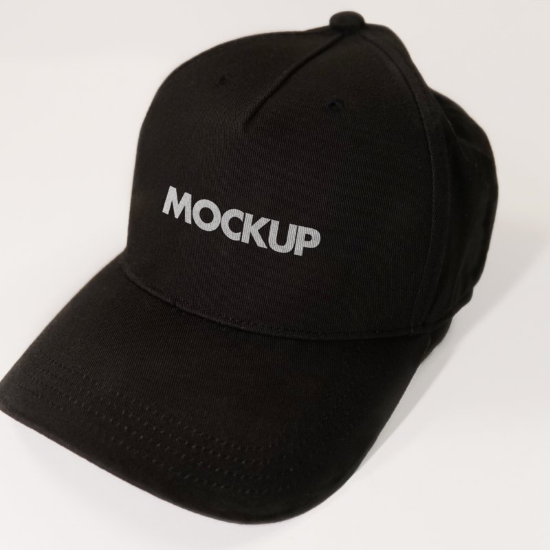 Black Hat Mockup With Photo Realistic Fabric Texture on a Clean White Background