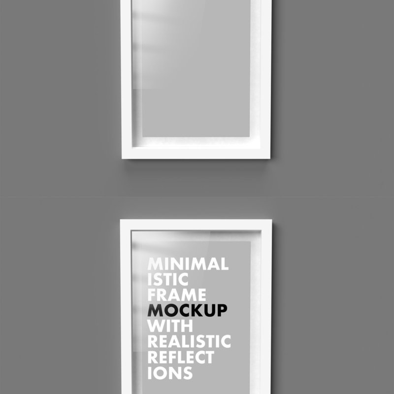 Grey Wall With A Minimalistic Frame Mockup in Front View