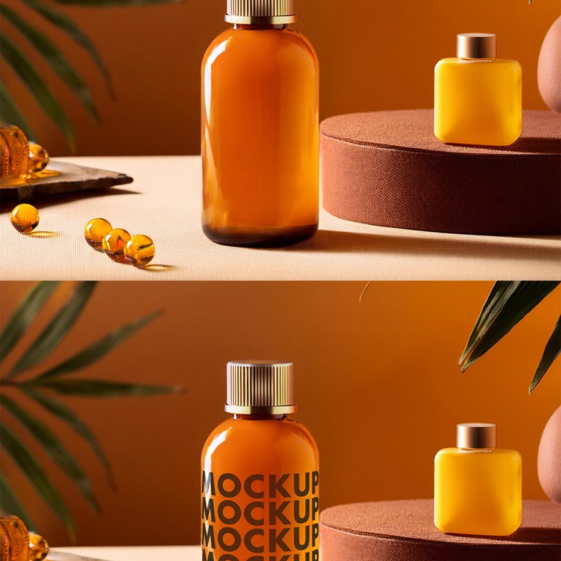 Orange Cosmetic Bottle Mockup in the Golden Hour Light