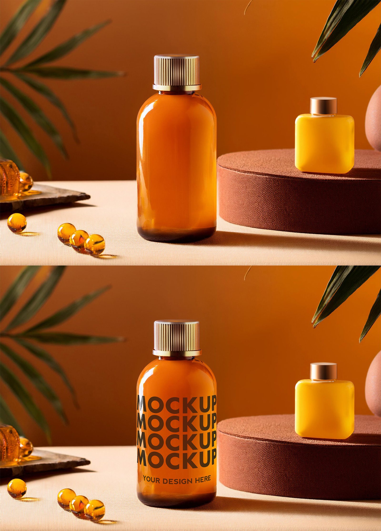 Orange Cosmetic Bottle Mockup in the Golden Hour Light