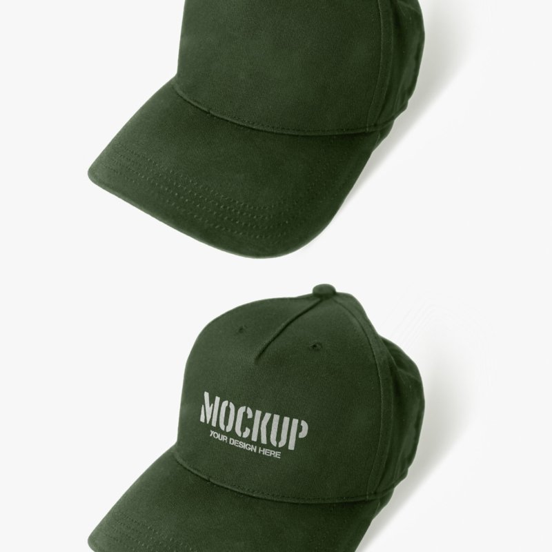 Army Green Hat - Cap Mockup On A White Background Desk
