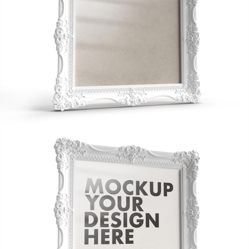 Simply Beautiful And Ornamented White Frame Mockup On A White Background - Preview