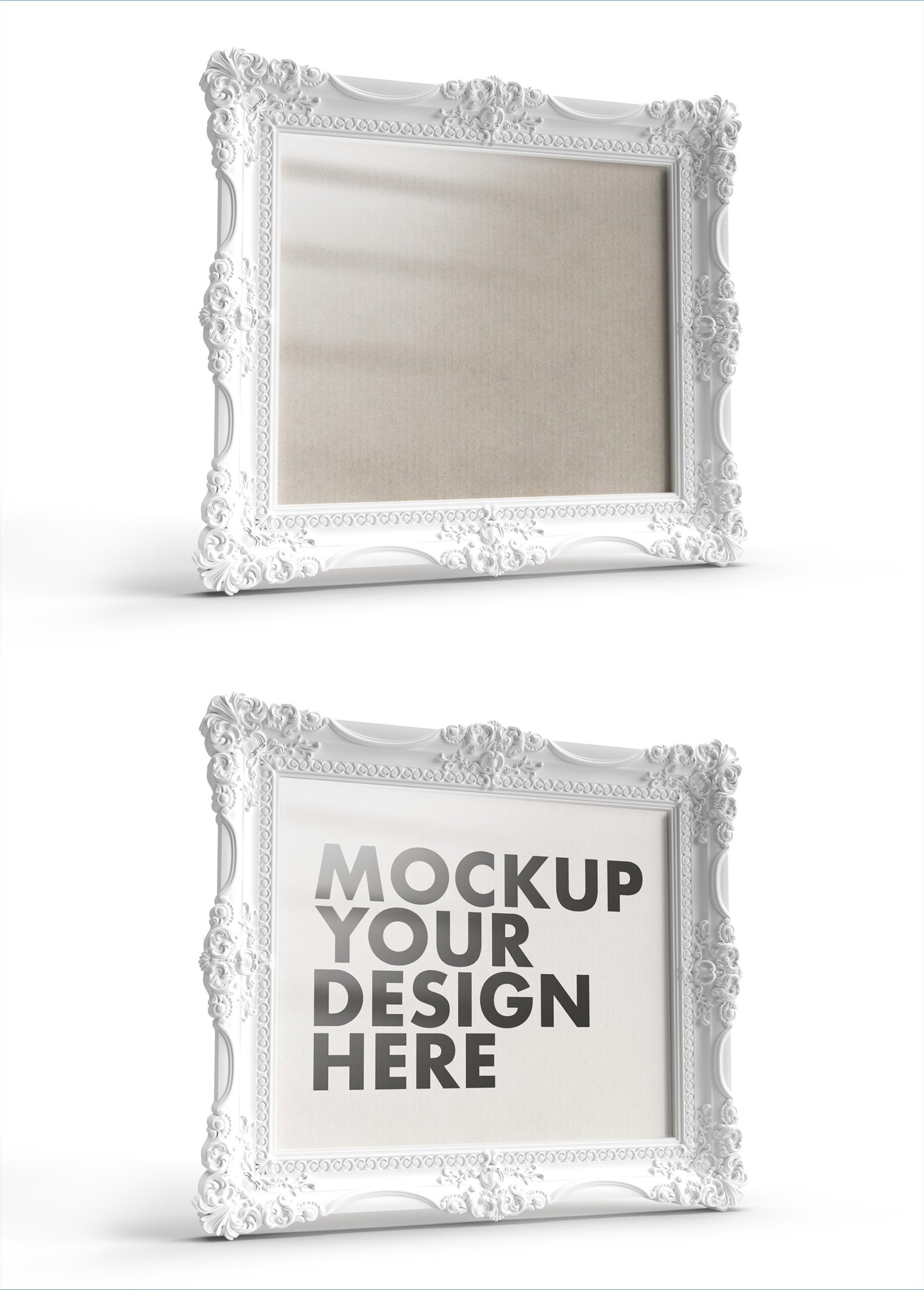 Simply Beautiful And Ornamented White Frame Mockup On A White Background - Preview