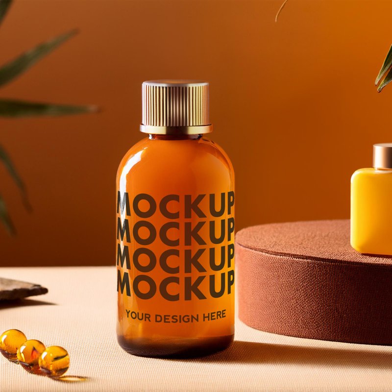Orange Cosmetic Bottle Mockup in the Golden Hour Light