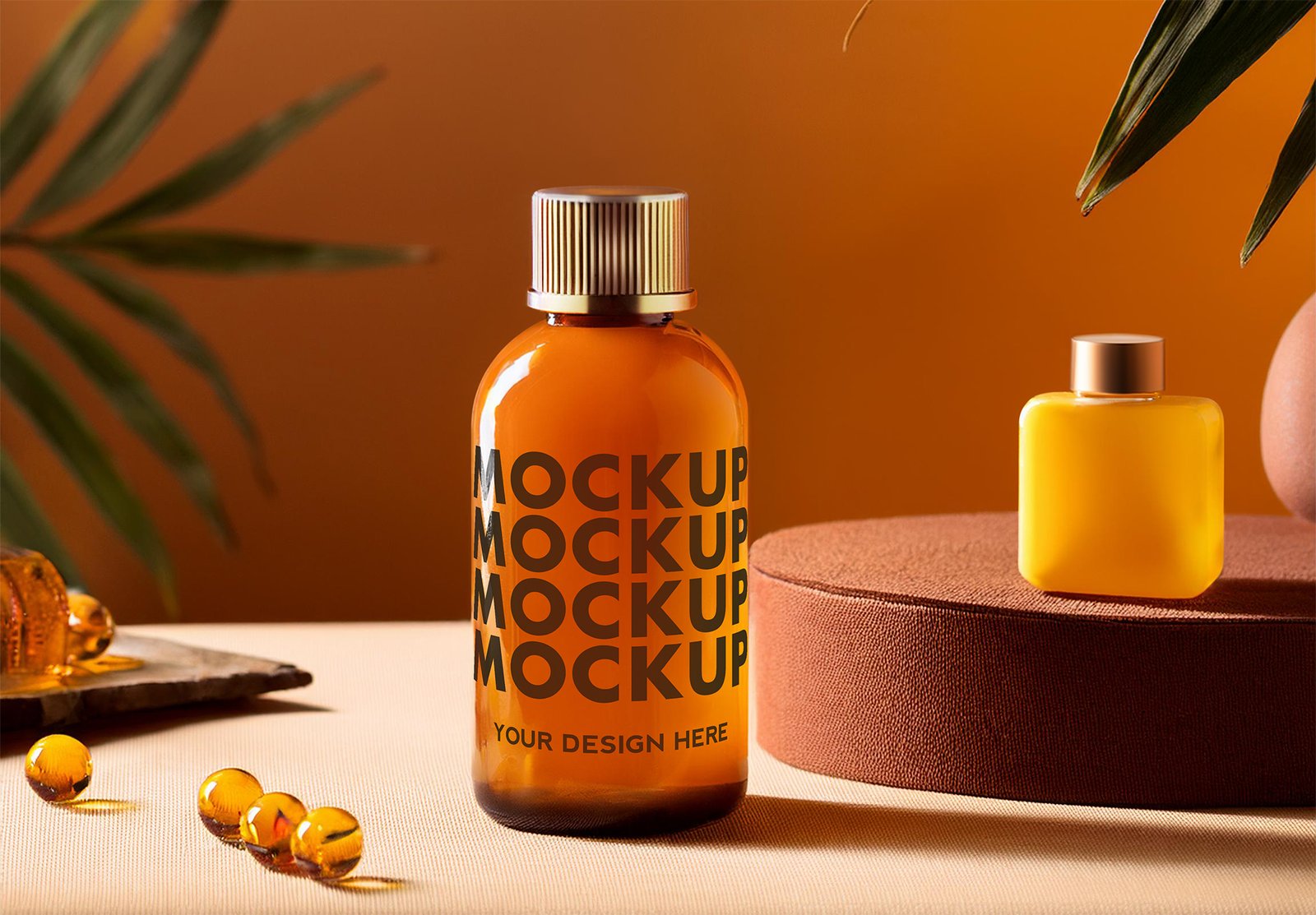 Orange Cosmetic Bottle Mockup in the Golden Hour Light