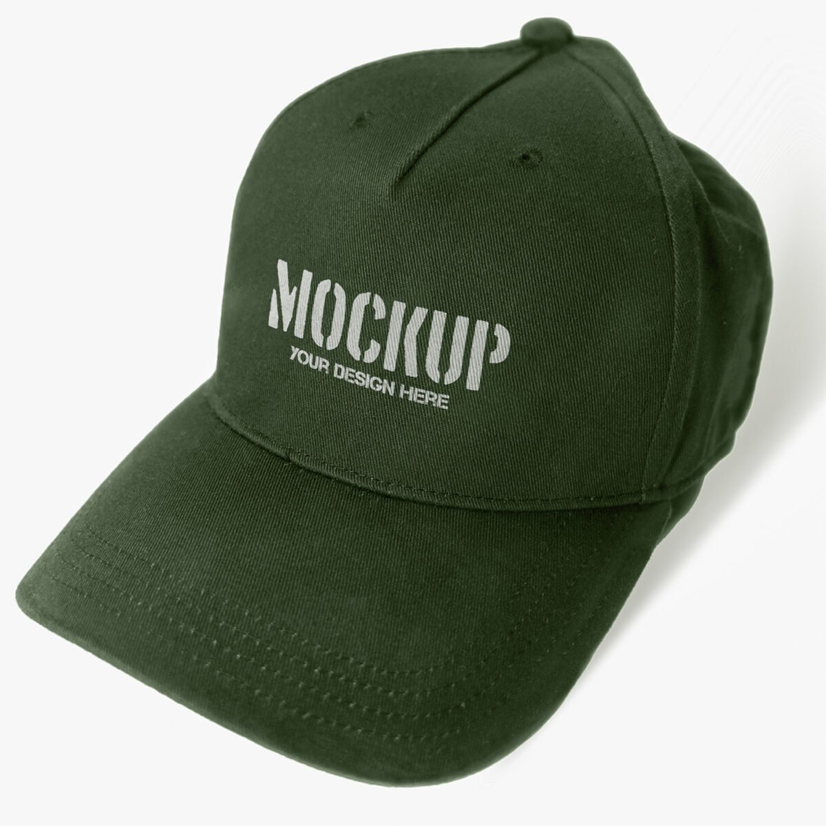 Army Green Cap Mockup On A White Background Desk