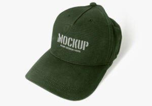 Army Green Cap Mockup On A White Background Desk