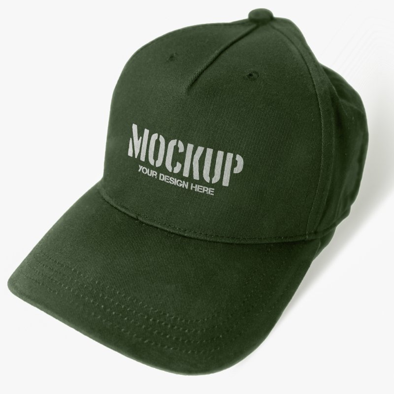 Army Green Cap Mockup On A White Background Desk