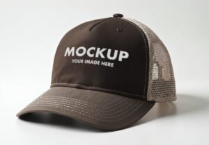 Dark Brown Trucker Cap - Hat Mockup With Mesh on a White Background