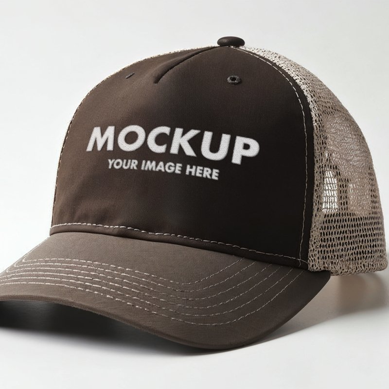 Dark Brown Trucker Cap - Hat Mockup With Mesh on a White Background