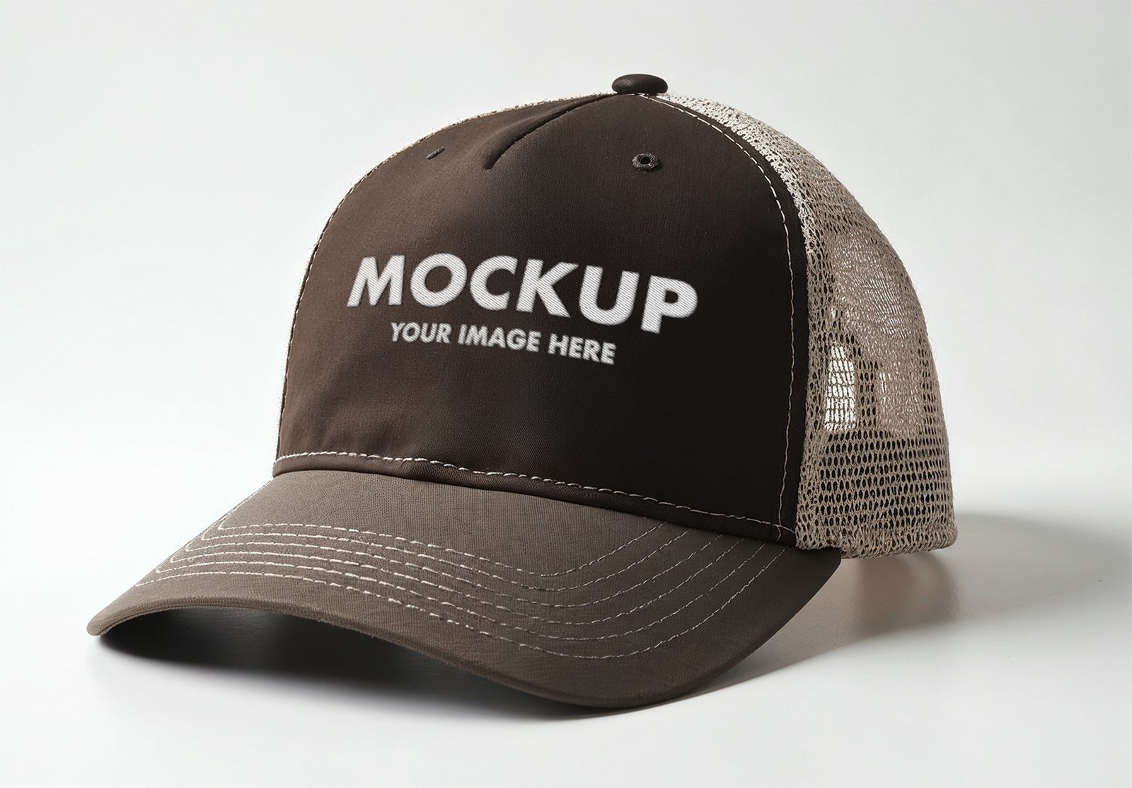 Dark Brown Trucker Cap - Hat Mockup With Mesh on a White Background