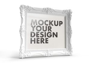 Simply Beautiful And Ornamented White Frame Mockup On A White Background - Thumbnail