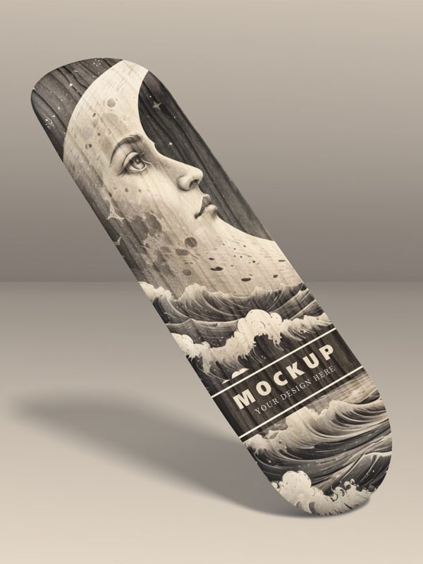 Minimalist Wooden Skateboard Deck Mockup With Customizable Background