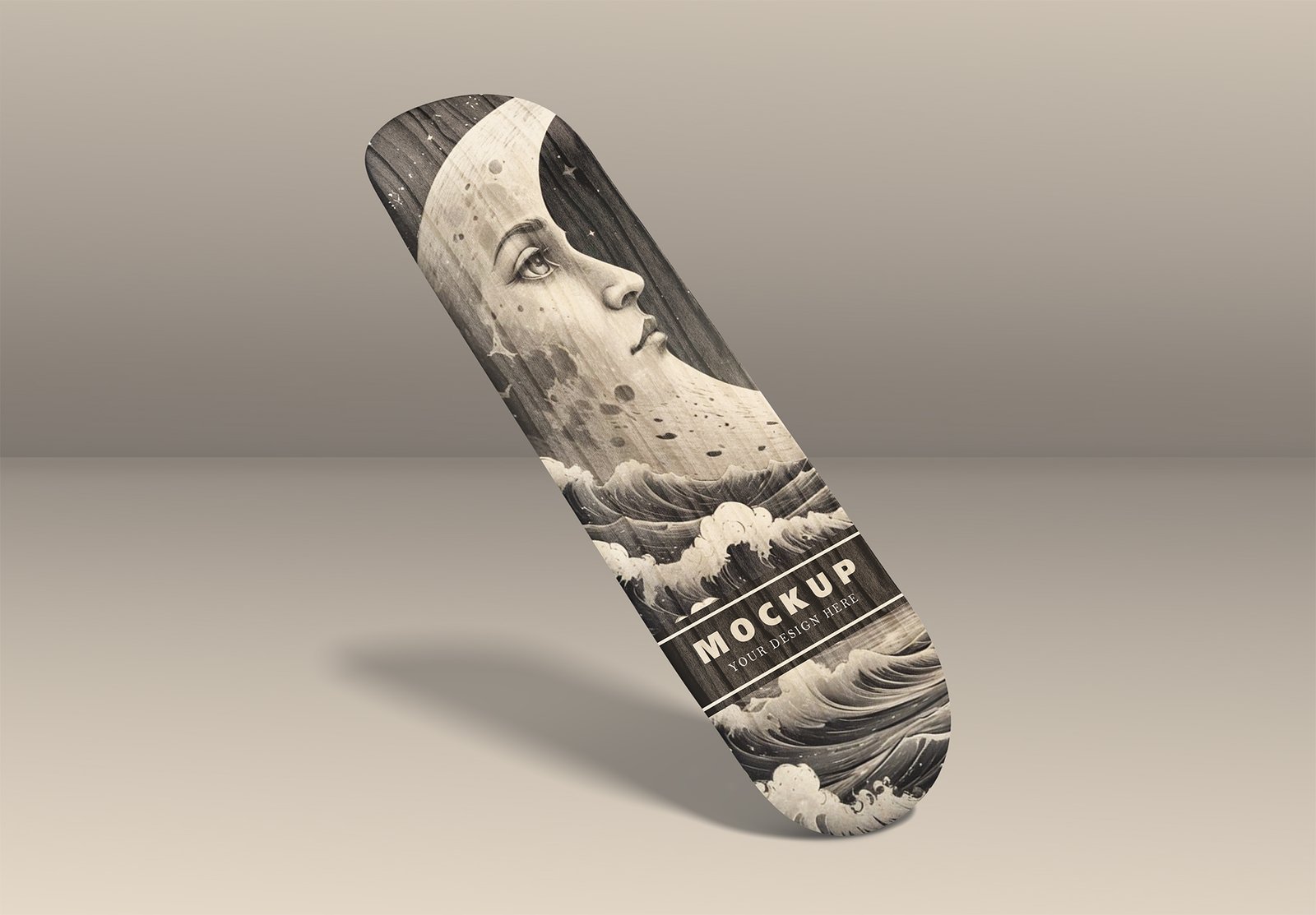 Minimalist Wooden Skateboard Deck Mockup With Customizable Background