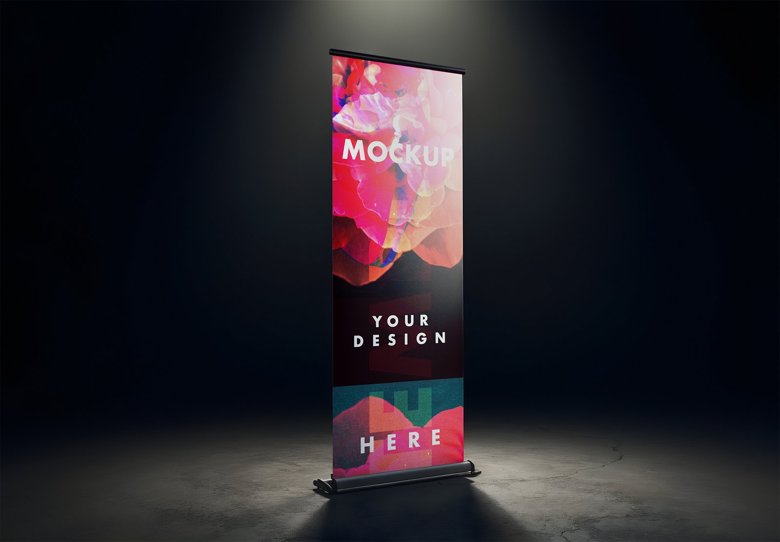 Roll Up Banner Mockup On Side View With Soft Studio Lighting Feature Ready