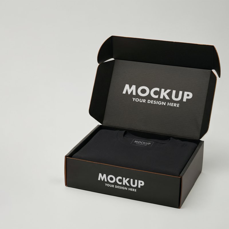 Thumbnail of a Single Folded T-Shirt Packaging Mockup in a Black Cardboard Box