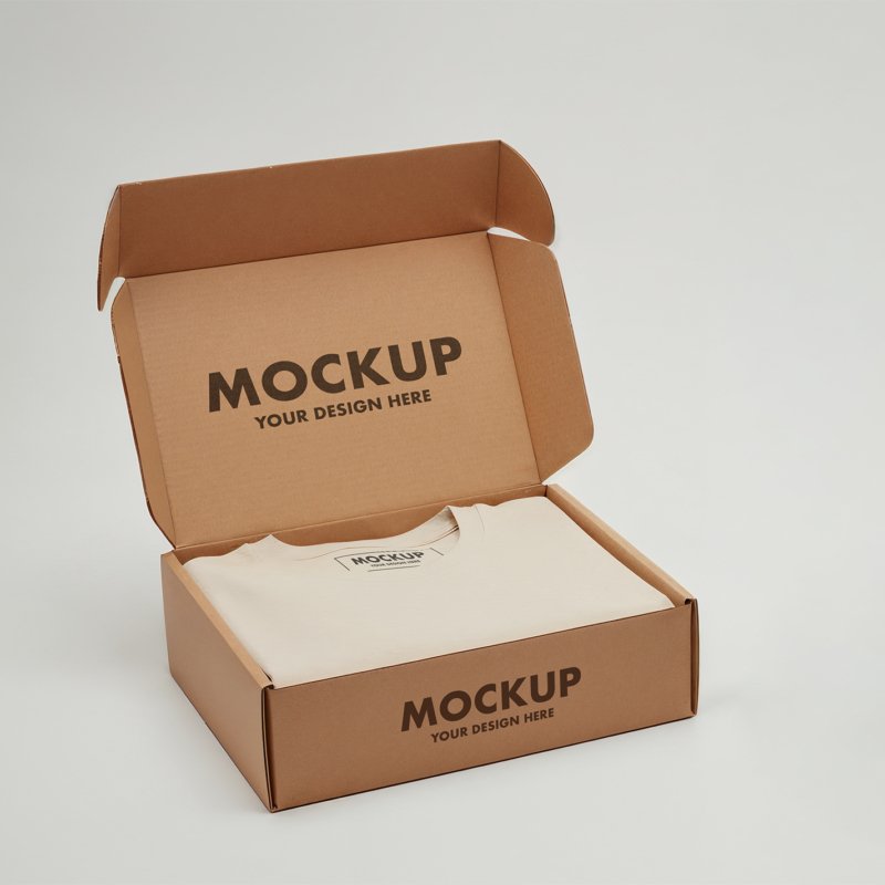 Thumbnail of a Single Folded T-Shirt Packaging Mockup in a Kraft Cardboard Box
