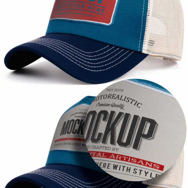 Preview of a Blank Trucker Hat Mockup on White Background – Customizable Mesh Cap Template