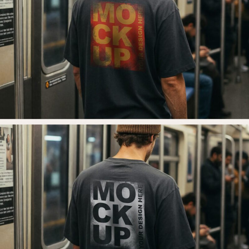 Preview of a Man in Dark T-shirt Standing in Subway Train Interior
