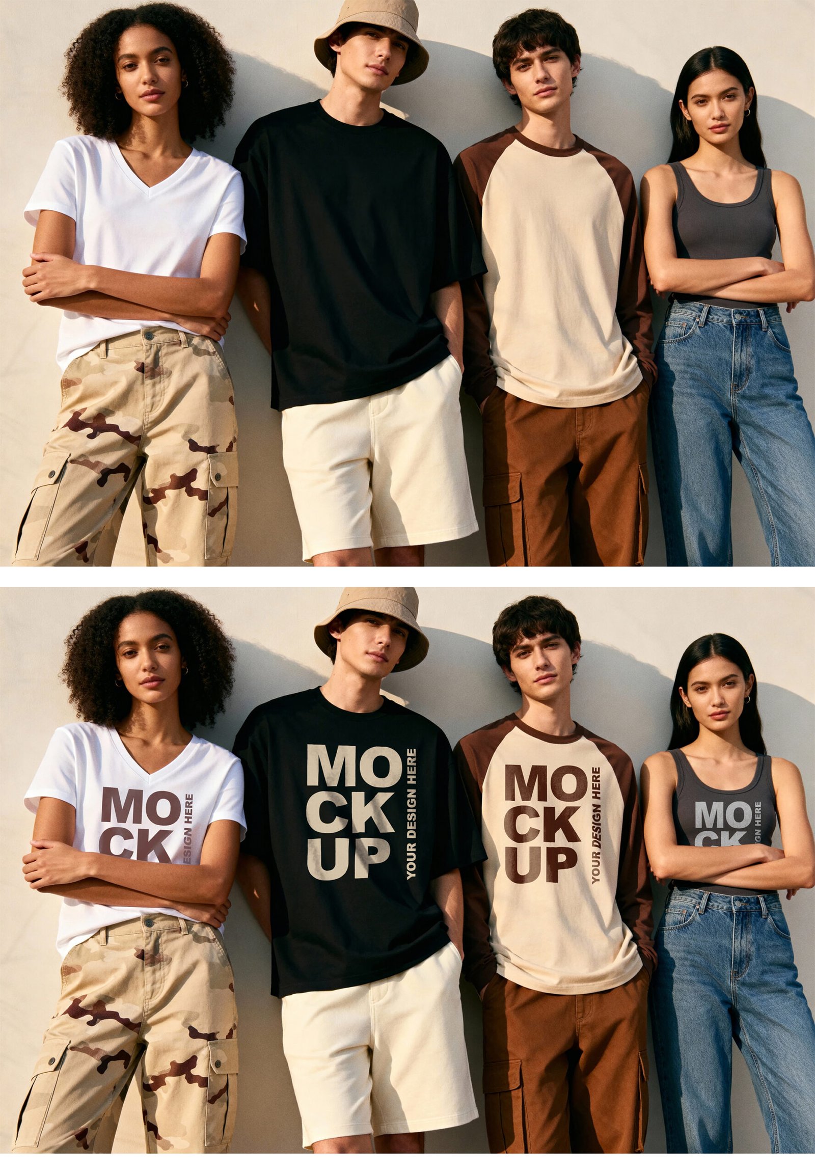 Preview of a Group Of Diverse Young People Standing In Modern Streetwear Clothing Mockup