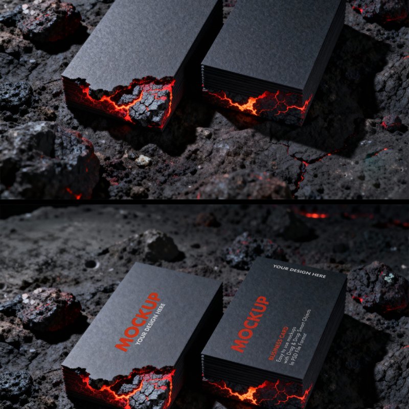 Preview of a Black Business Card Mockup on Volcanic Lava Rock