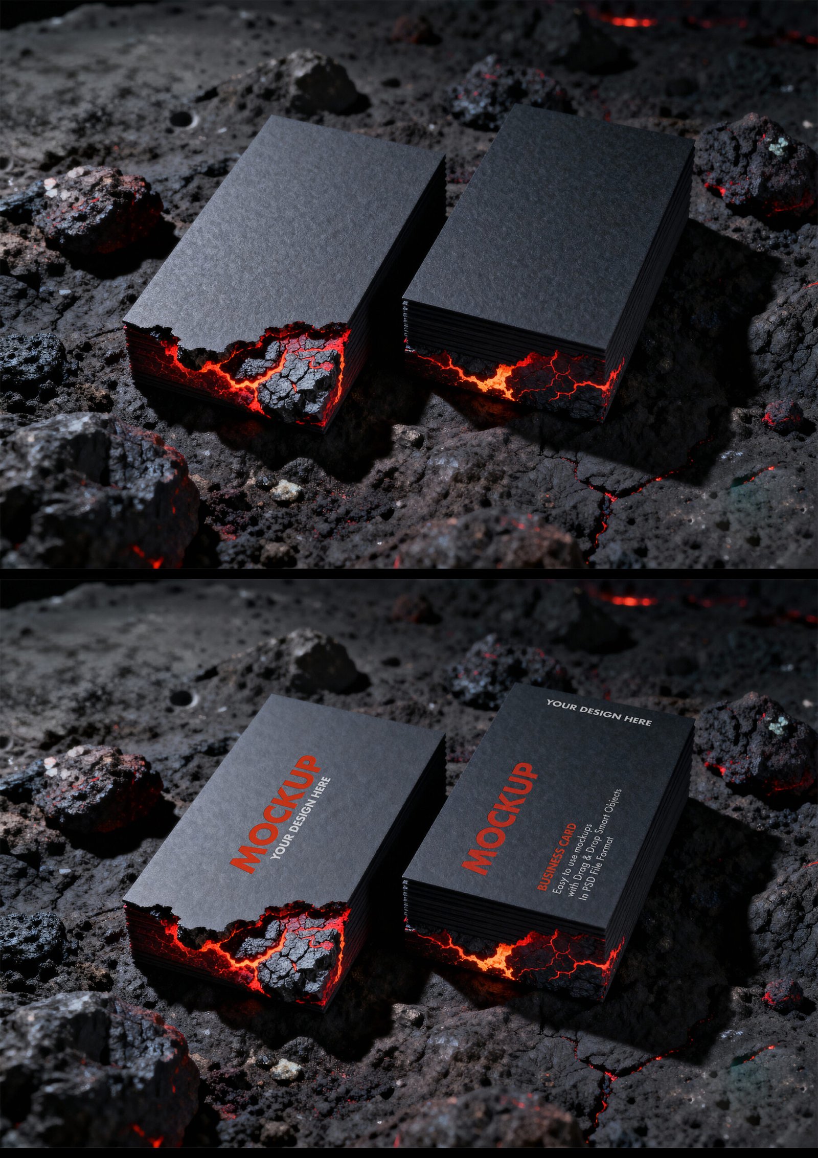 Preview of a Black Business Card Mockup on Volcanic Lava Rock