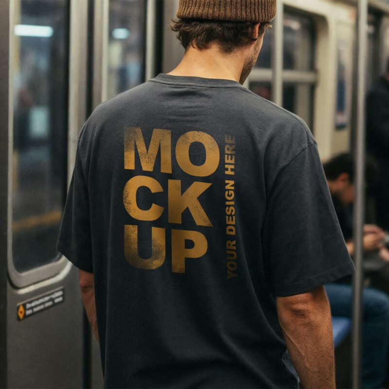 Thumbnail of a Man in Dark T-shirt Standing in Subway Train Interior