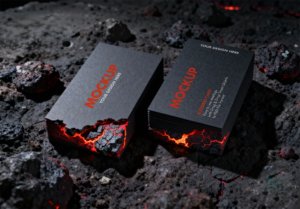 Thumbnail of a Black Business Card Mockup on Volcanic Lava Rock