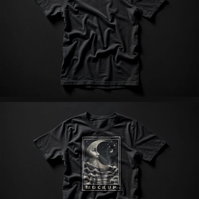Preview of a Black T-shirt Mockup on a Black Background