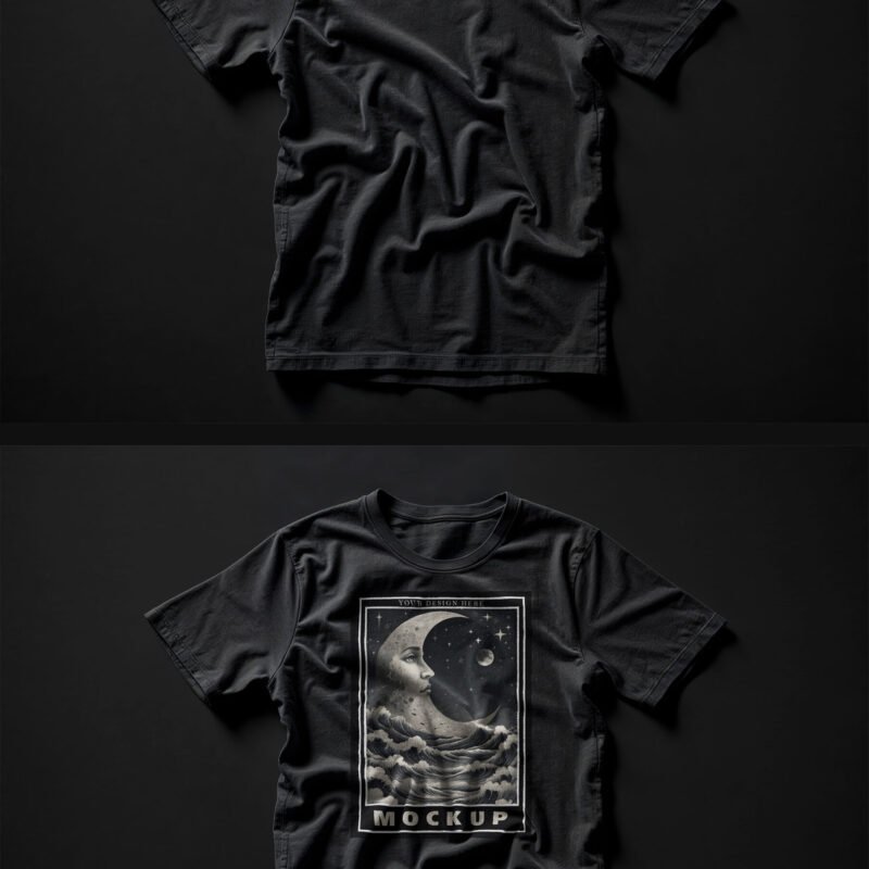 Preview of a Black T-shirt Mockup on a Black Background