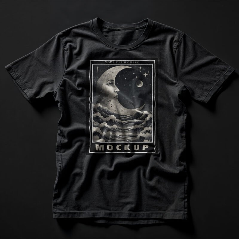 Thumbnail of a Black T-shirt Mockup on a Black Background