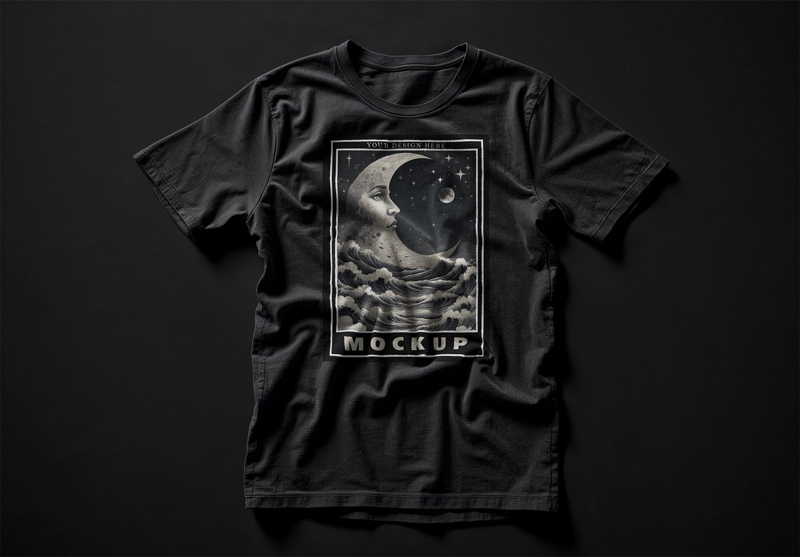 Thumbnail of a Black T-shirt Mockup on a Black Background