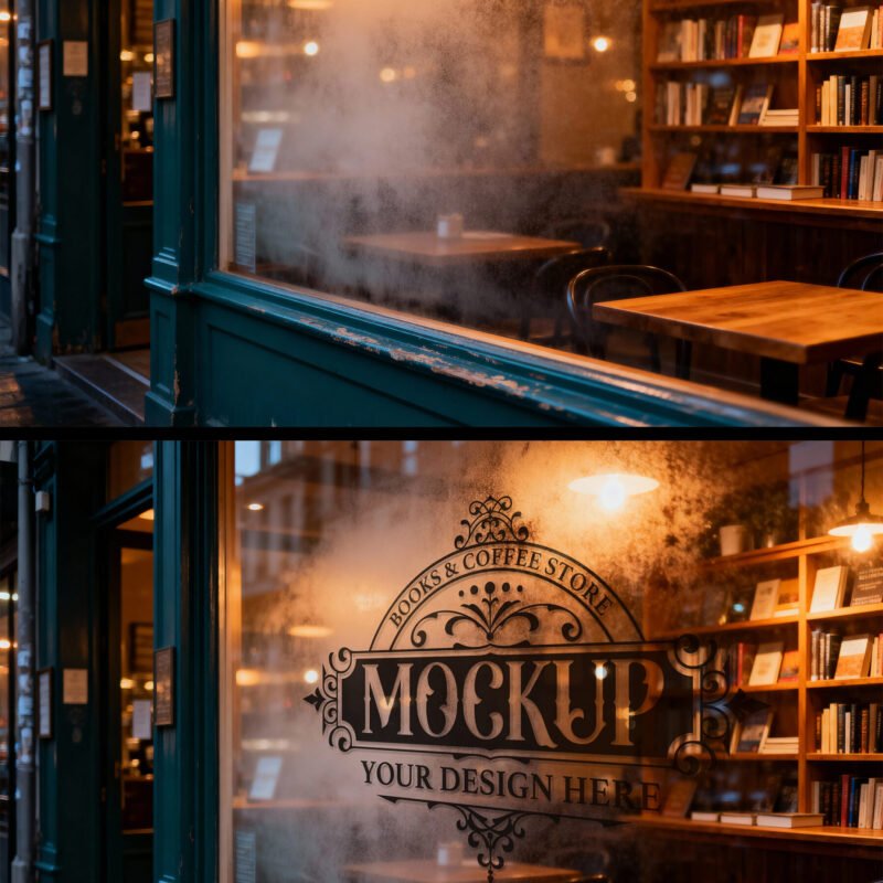 Preview of a Window Display Mockup On Steamy Glass Of Cozy Rustic Urban Storefront