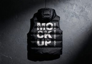 Thumbnail of a Black Hooded Puffer Vest Mockup Back View