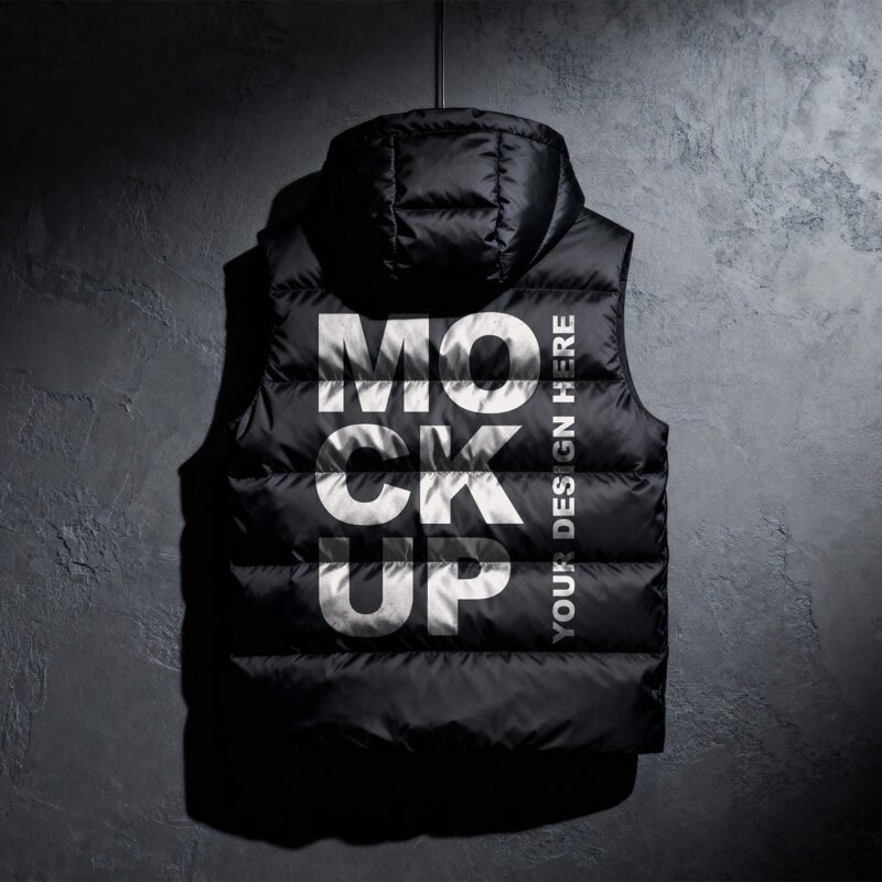 Thumbnail of a Black Hooded Puffer Vest Mockup Back View