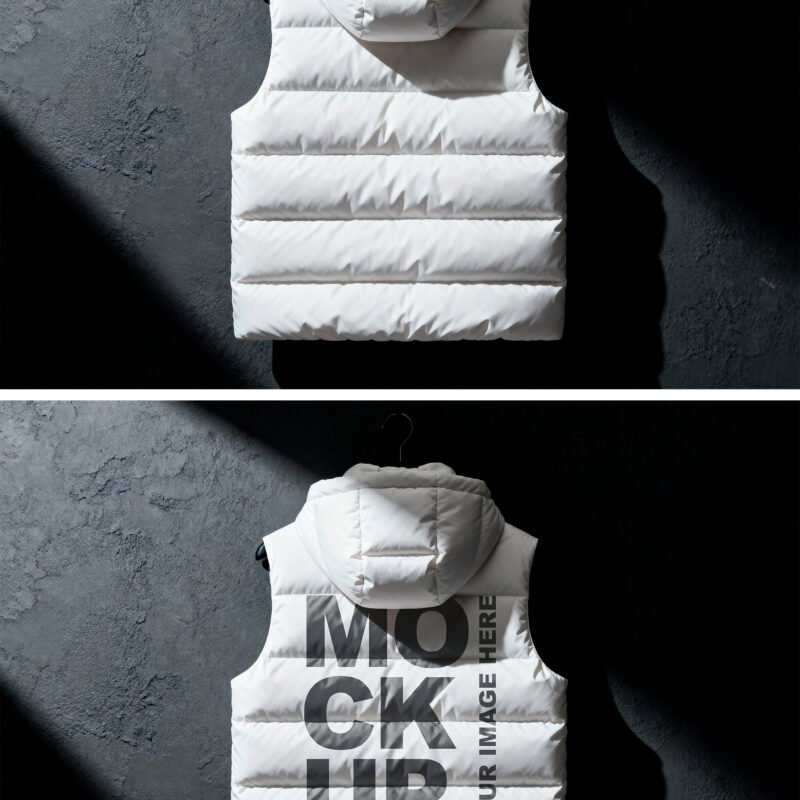 Preview of a White Puffer Vest Back View Mockup