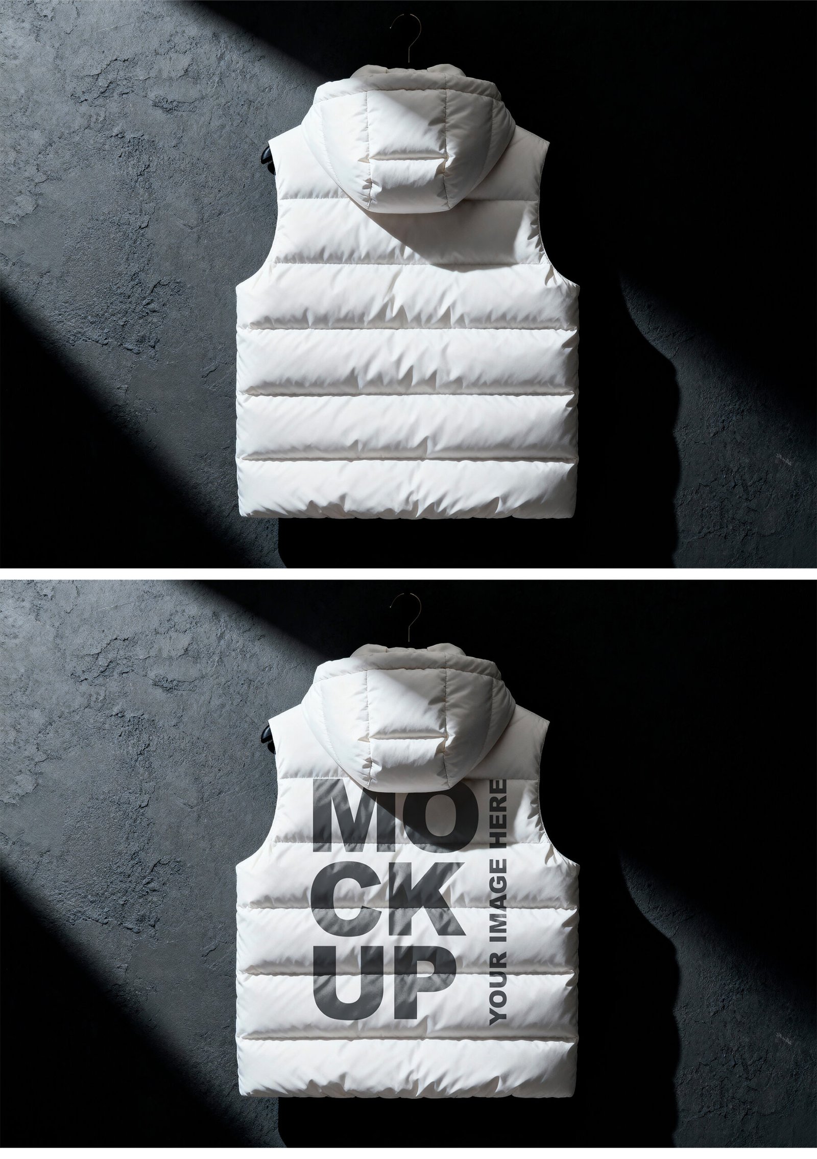 Preview of a White Puffer Vest Back View Mockup